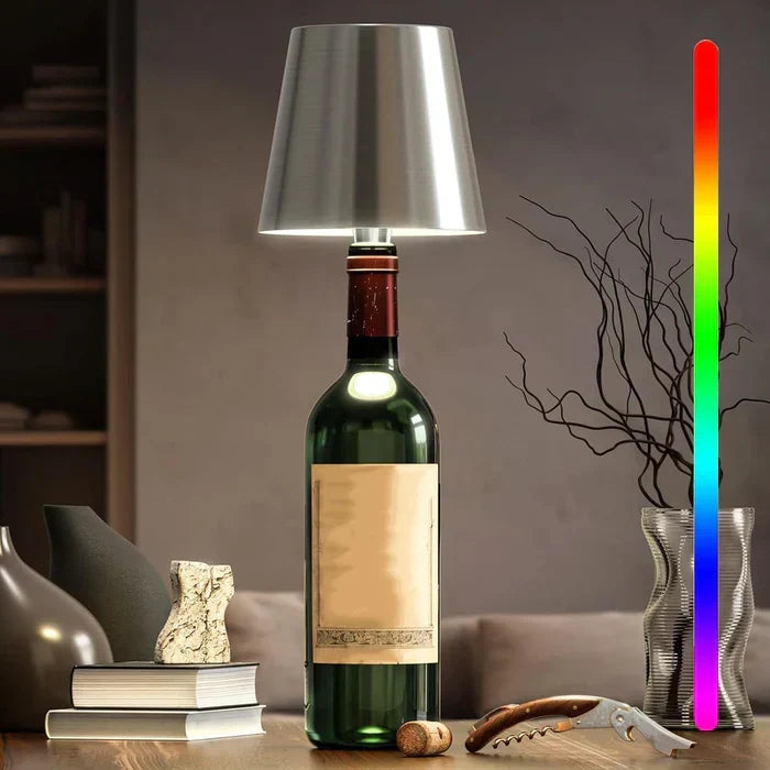 Wireless and dimmable LED Bottle Lamp, providing soft illumination for indoor and outdoor ambiance.