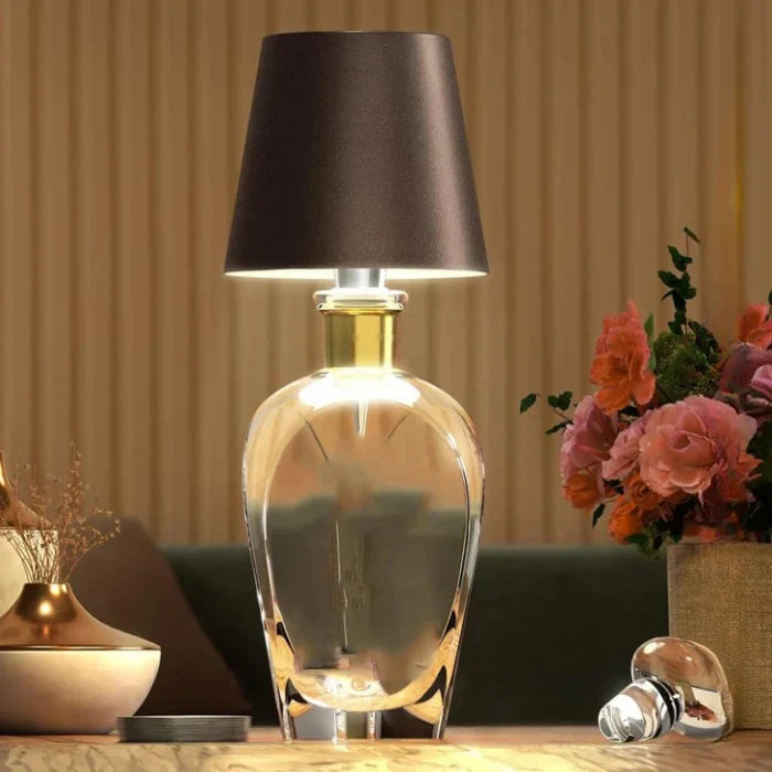 Modern rechargeable LED Bottle Lamp with touch control, perfect for wireless mood lighting & home decor.