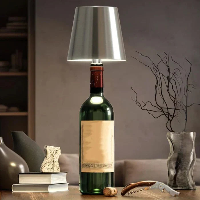 Sleek GlowBottle LED lamp, portable with USB charging, offering adaptable ambiance lighting.