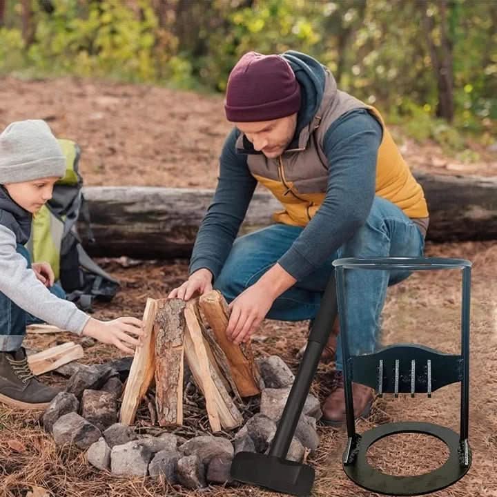 Portable manual log splitter for easy firewood cutting. Heavy-duty, safe wood splitting tool for camping & home.