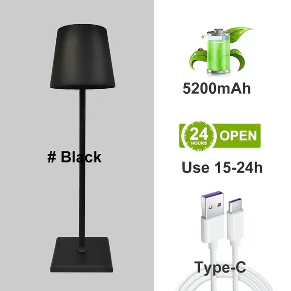 Aluminum modern LED desk lamp, dimmable, portable. Ideal for contemporary living spaces & ambient lighting.