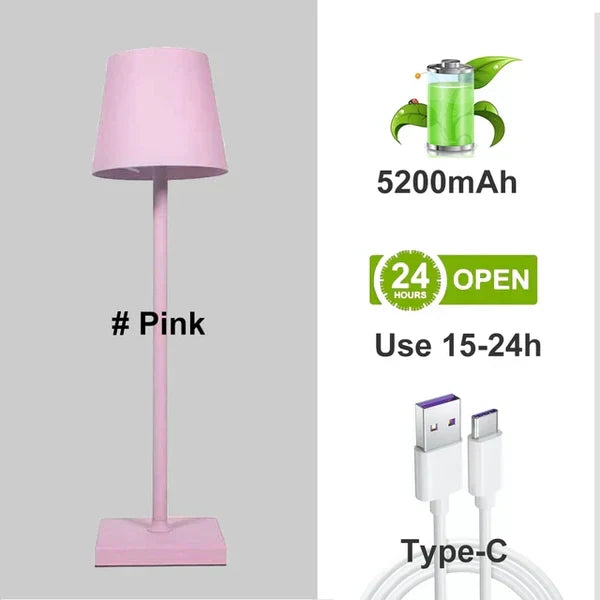Stylish modern portable LED lamp, dimmable, wireless. Enhances any desk or room with soft ambient light.