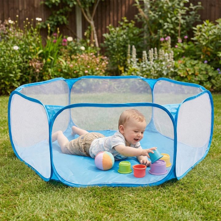 Unisex portable playpen for safe indoor & outdoor fun for babies & toddlers. Easy to set up & fold.