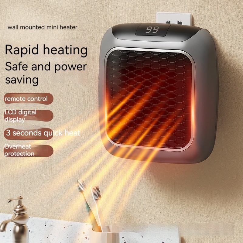 Energy-saving compact ceramic heater, wall-mounted, featuring an intuitive digital interface.