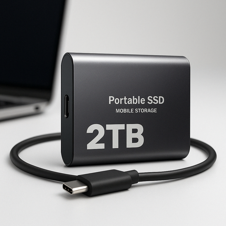 High-speed 2TB portable SSD with USB-C for rapid data transfer. External solid state drive for computers.