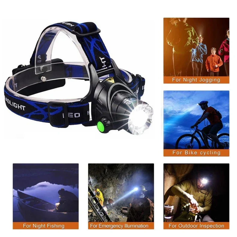 Ultra-bright LED headlamp with adjustable zoom for powerful, hands-free illumination outdoors.