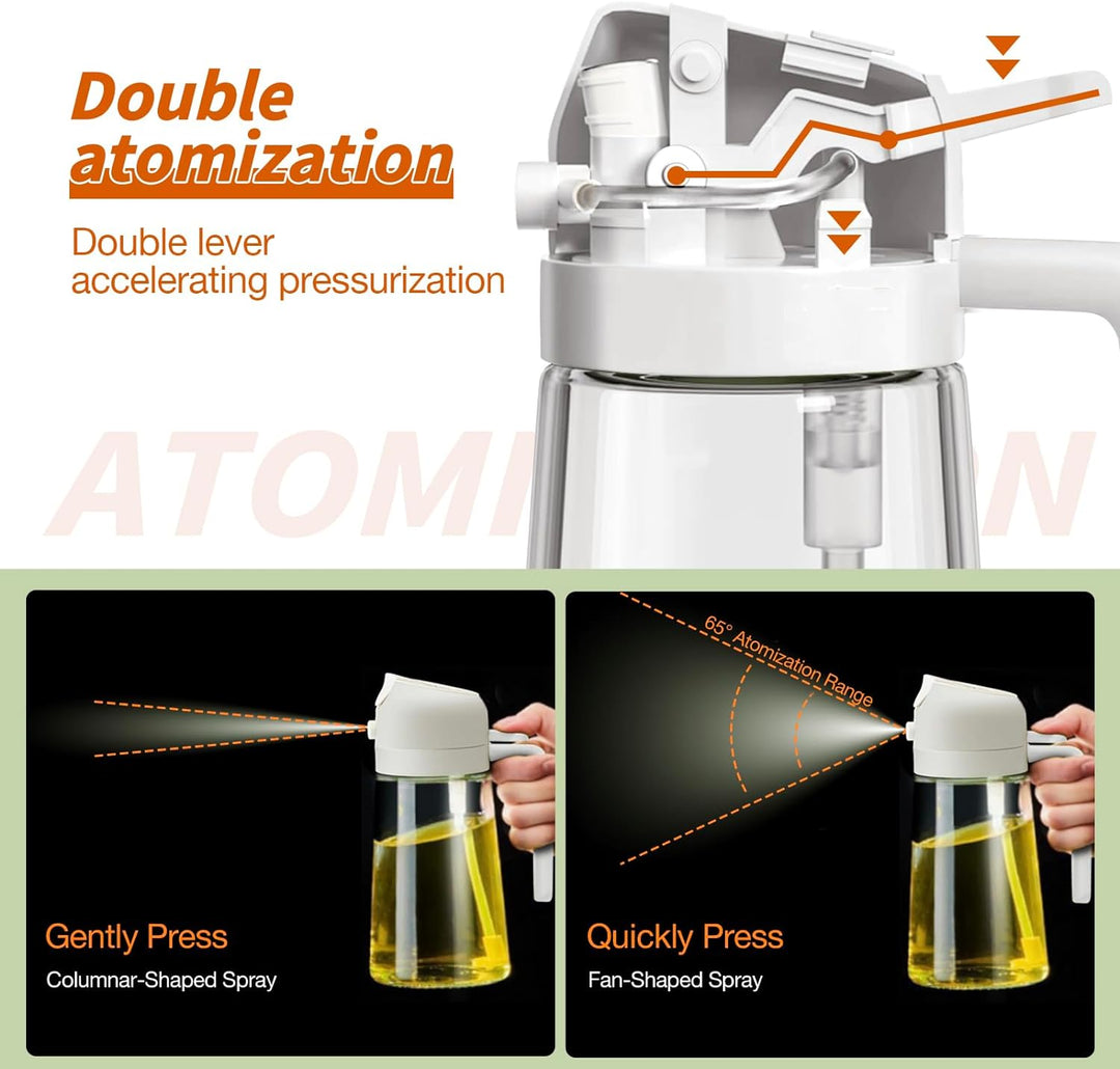 Modern 2-in-1 olive oil sprayer & dispenser, essential for food prep and healthy cooking.