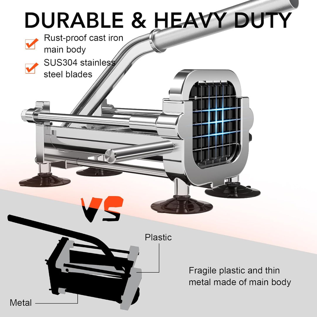 Easy-to-use home kitchen potato slicer & vegetable chopper for quick French fry food prep.