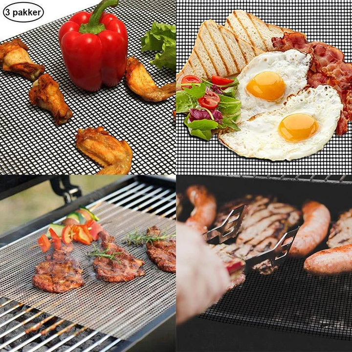 Durable non-stick grill mat. Universal, heat resistant, reusable for perfect barbecue cooking & easy clean.