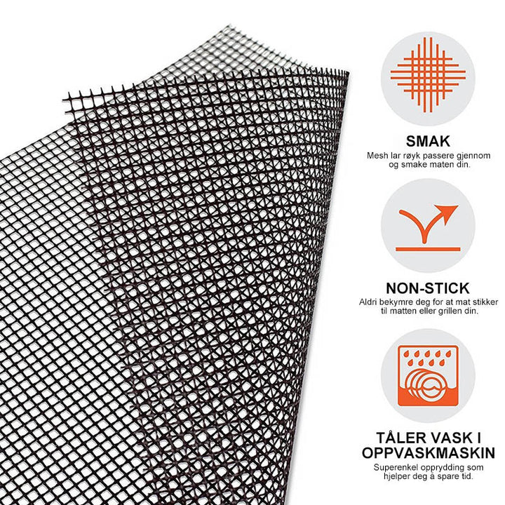 Superior non-stick grill mat for barbecue. Heat resistant, reusable & easy clean. Essential kitchen & outdoor tool.