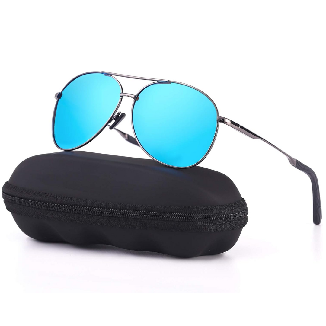Fashionable aviator sunglasses with polarized UV protection, suitable for all outdoor activities.