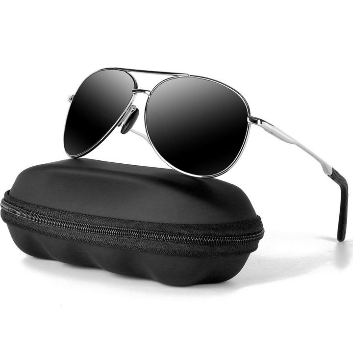 Stylish aviator sunglasses for men & women, polarized lenses reduce glare, full UV protection.
