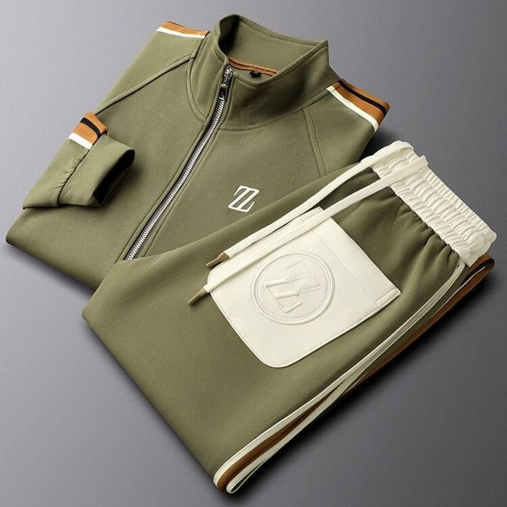 Stylish men's athletic tracksuit set, two-piece activewear for workouts, sportswear, or everyday use.