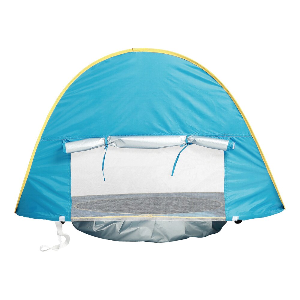 Lightweight, quick-fold baby beach tent, offering UV shade and a small wading pool.