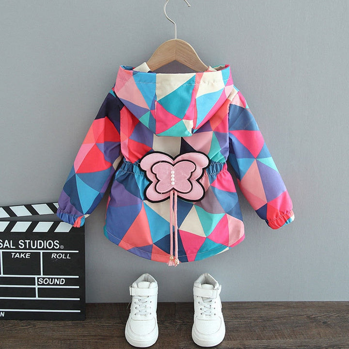 Toddler girls' waterproof jacket, durable kids outerwear with charming butterfly design.