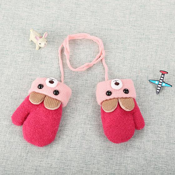Pink rabbit design winter mittens for girls, super cozy for baby and toddler hands. BOGO offer.