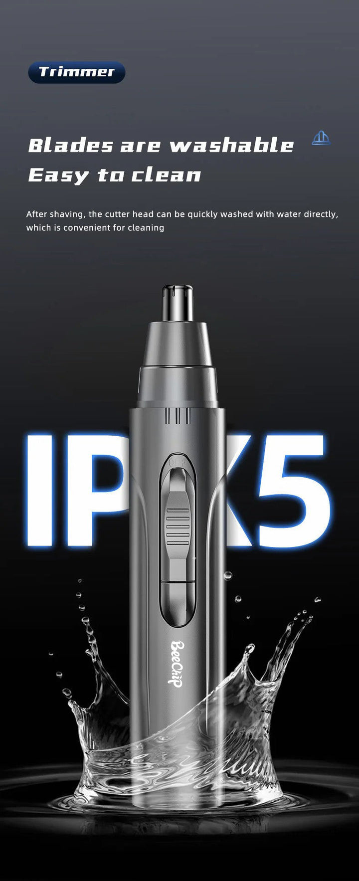 Painless, rechargeable nose & ear trimmer. Versatile grooming tool for men & women's daily personal care.