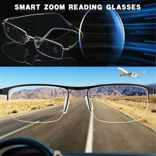 Clear vision unisex progressive reading glasses, multi-focus design for all reading needs.