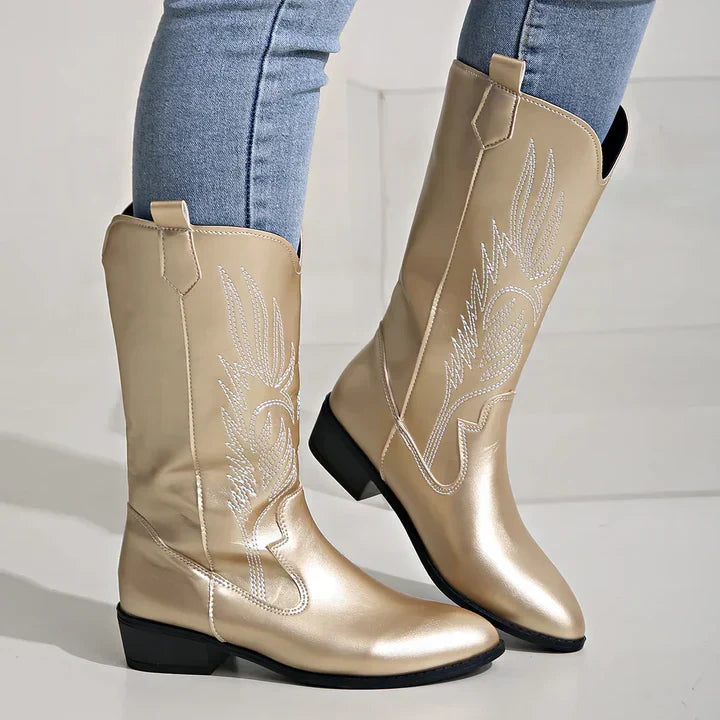 Stylish Clara women's Western cowboy boots. Versatile PU leather design provides comfort and a trendy fashion statement.