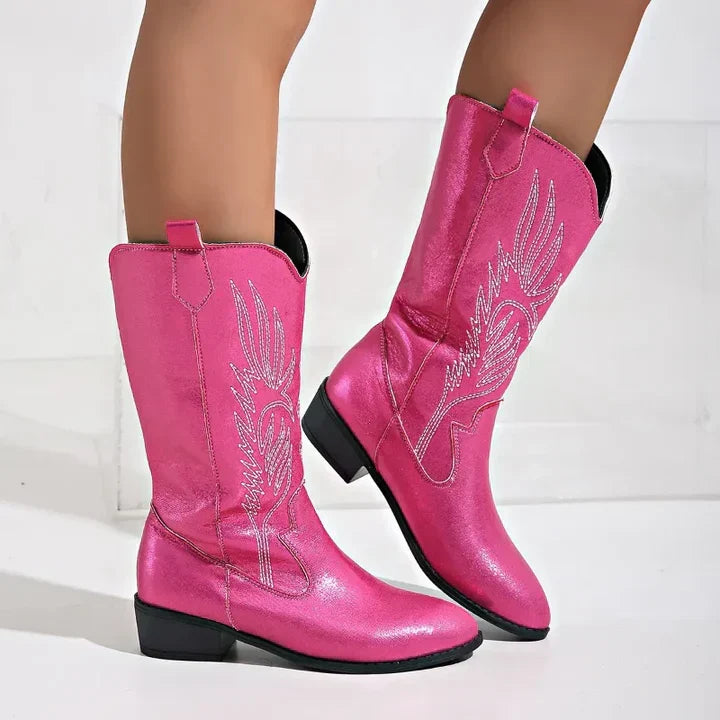 Women's Clara PU leather cowboy boots, western style with soft lining for all-day comfort & fashion.