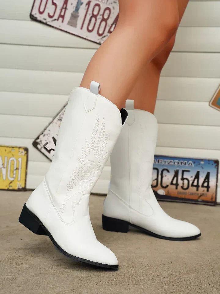 Comfortable Clara women's Western cowboy boots, crafted from PU leather with soft lining for all-day wear & style.