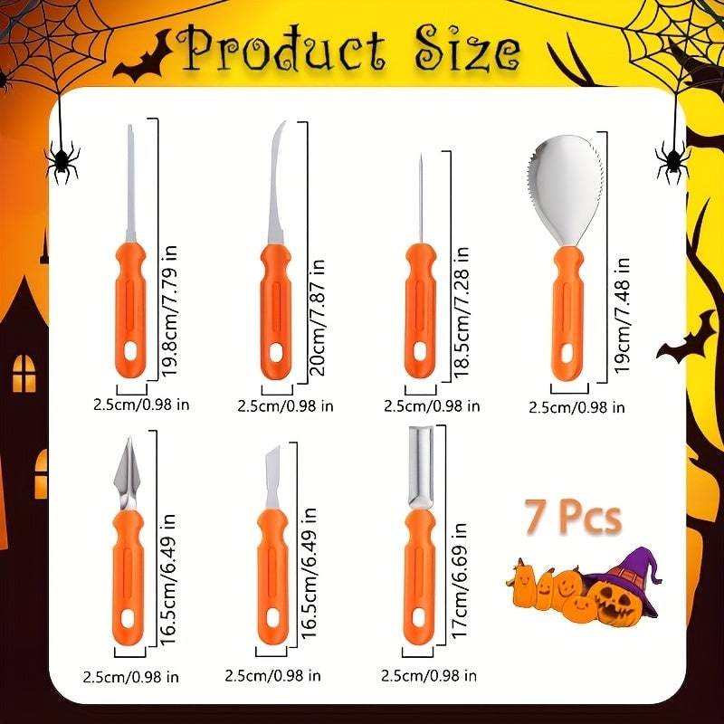 Close-up of sharp professional pumpkin carving tools for detailed Halloween designs.