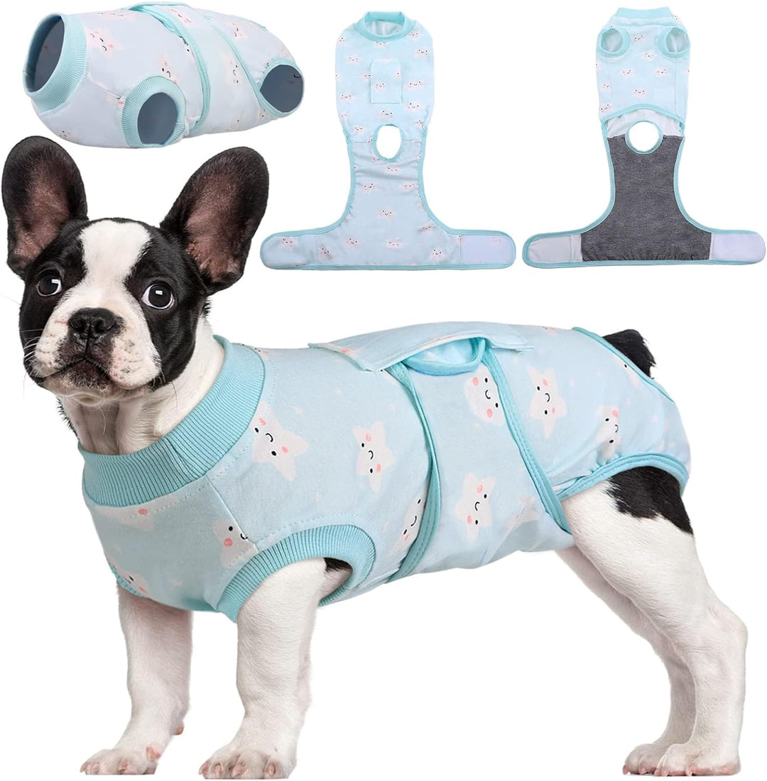 Soft dog & cat post-op recovery suit. Offers wound protection & a comfortable cone alternative.