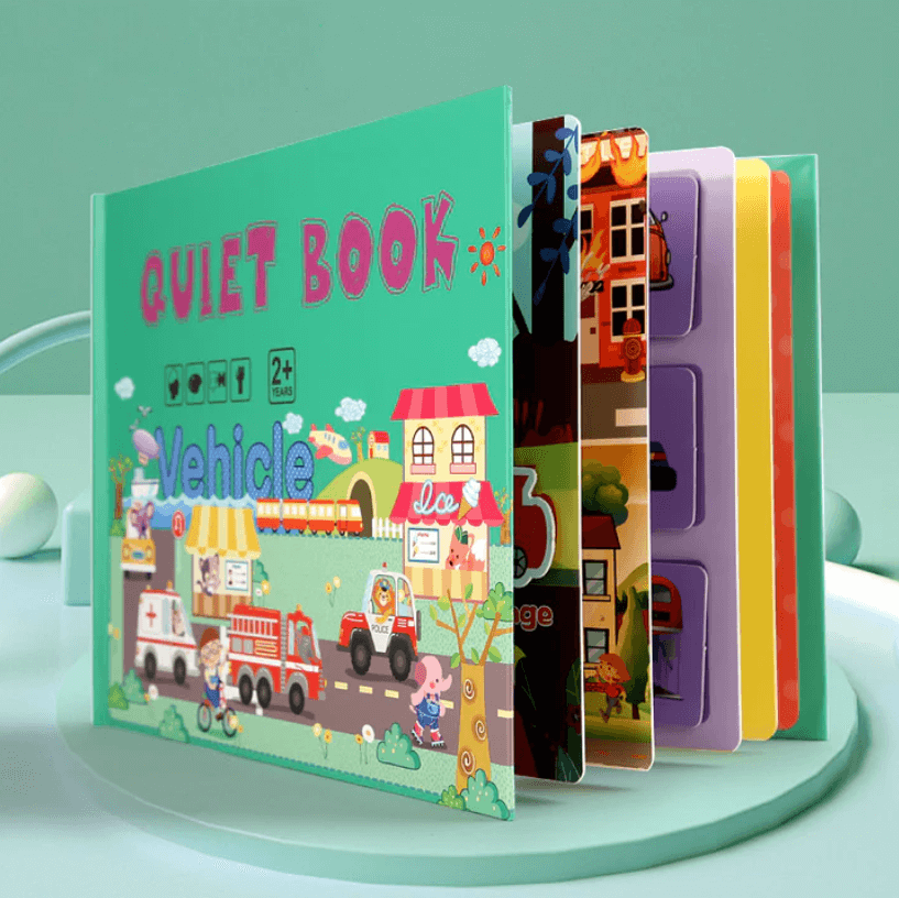 Velcro learning book with integrated storage pouch, a convenient travel toy for toddler activities and organization.