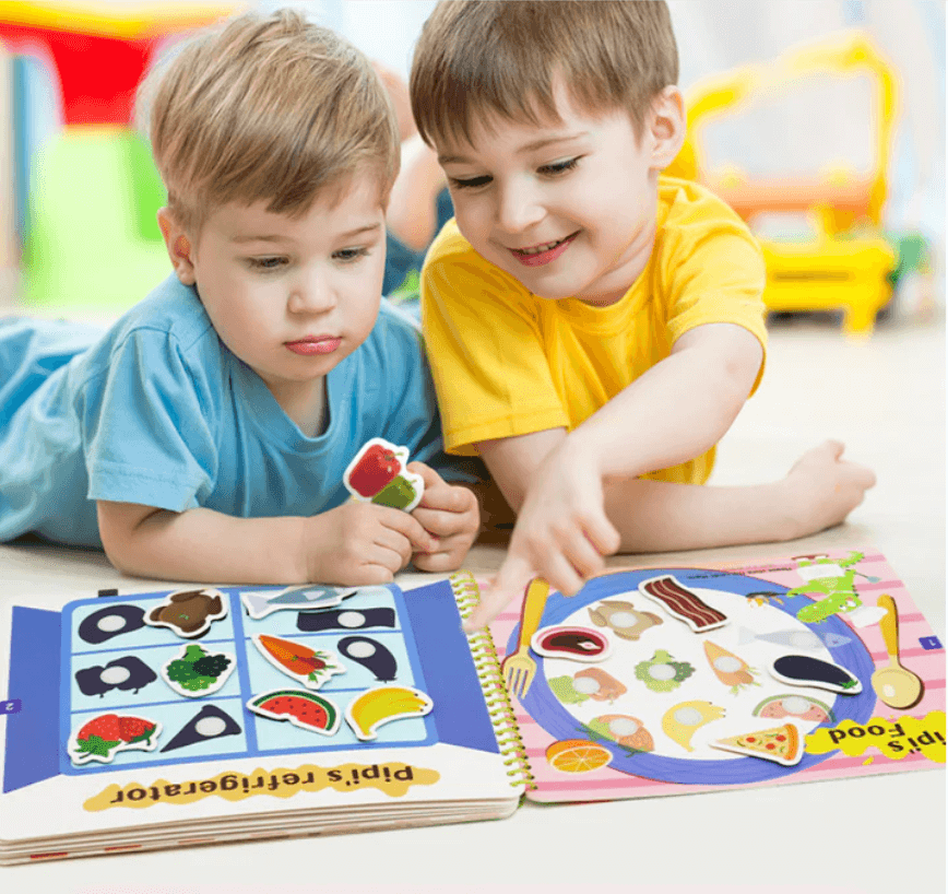 Toddler's interactive velcro learning book, a colorful educational toy for early development and fine motor skills.