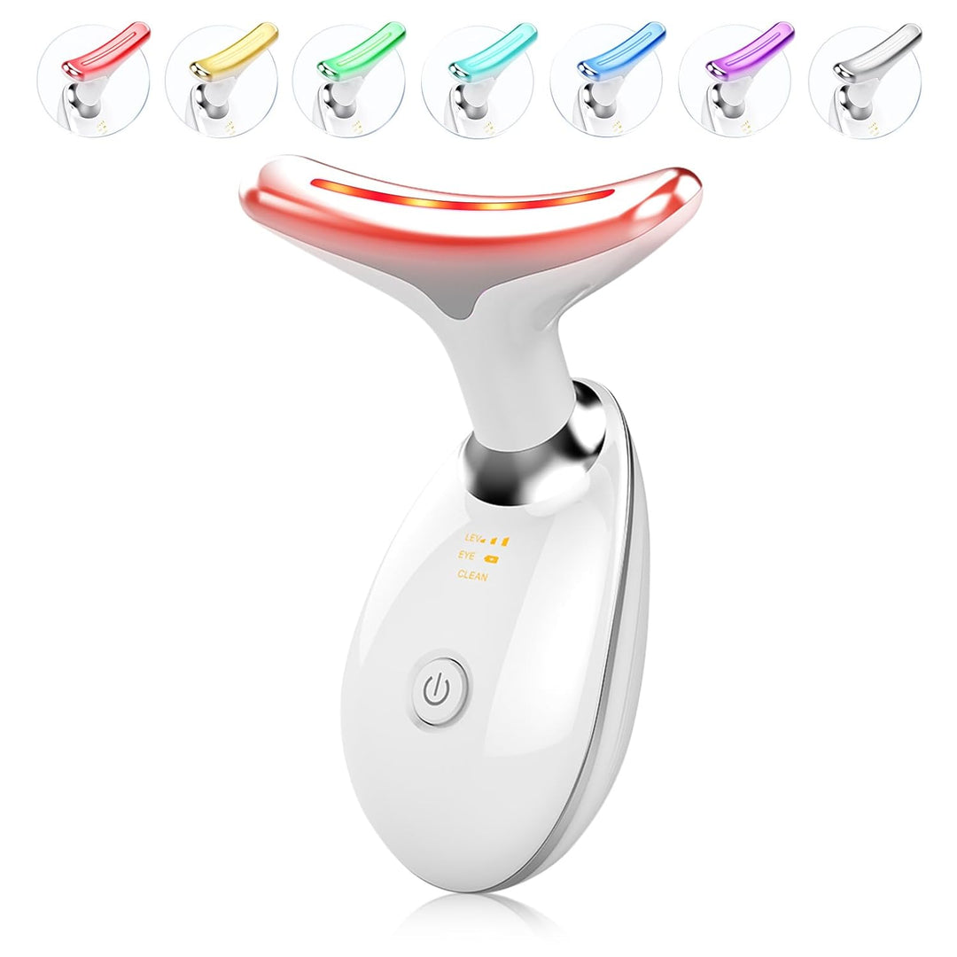 Women's LED photon therapy facial massager for wrinkle reduction & effective skin care.