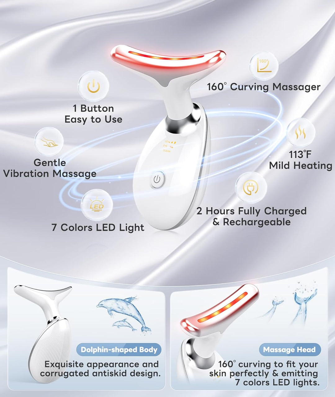 RadiantGlow women's facial massager with 7-color LED light therapy for firming & anti-aging.