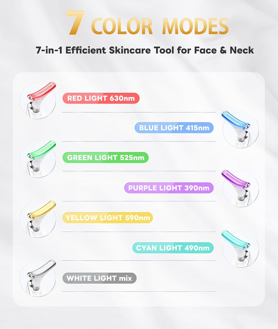 Women's 7-color LED facial massager for anti-aging, skin firming & home spa skincare.