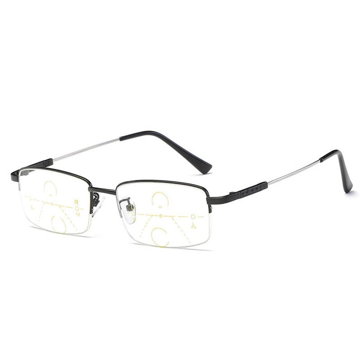 Modern frame unisex progressive reading glasses, featuring blue light and photochromic lenses for versatile vision.