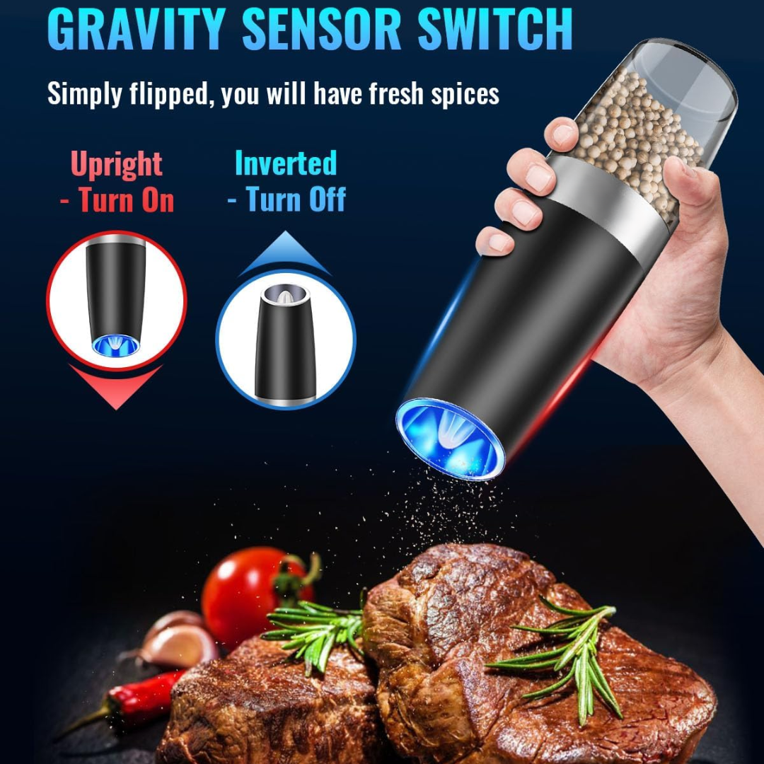 Practical rechargeable electric salt and pepper grinders for daily use and gourmet meals.