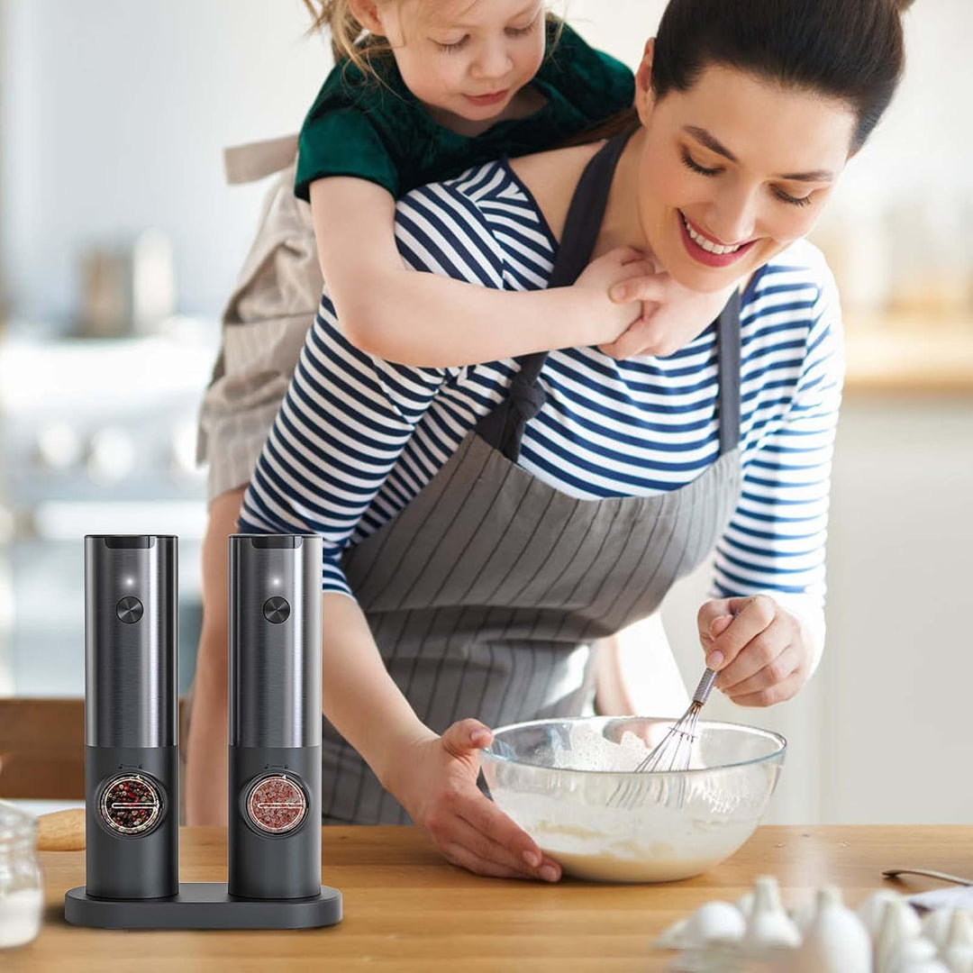 Innovative electric grinder set with LED light and adjustable grind, perfect rechargeable kitchen gadget.