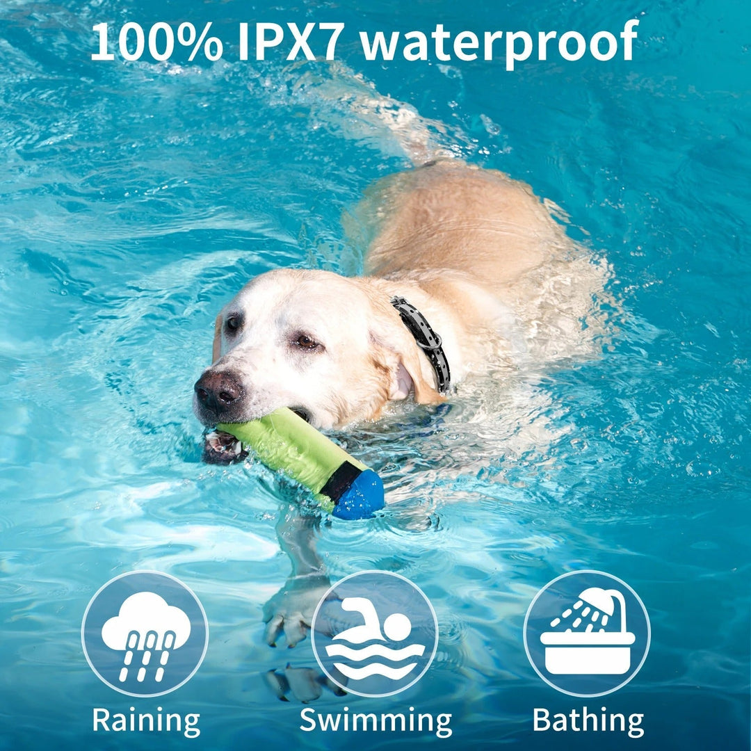 Remote control for waterproof dog training collar, showing easy one-hand operation for pet behavior correction.