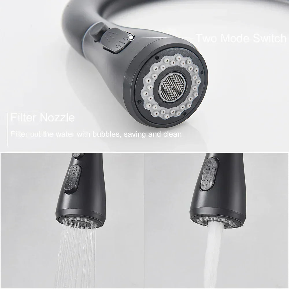 Chrome kitchen faucet featuring a retractable pull-down sprayer & single lever mixer.