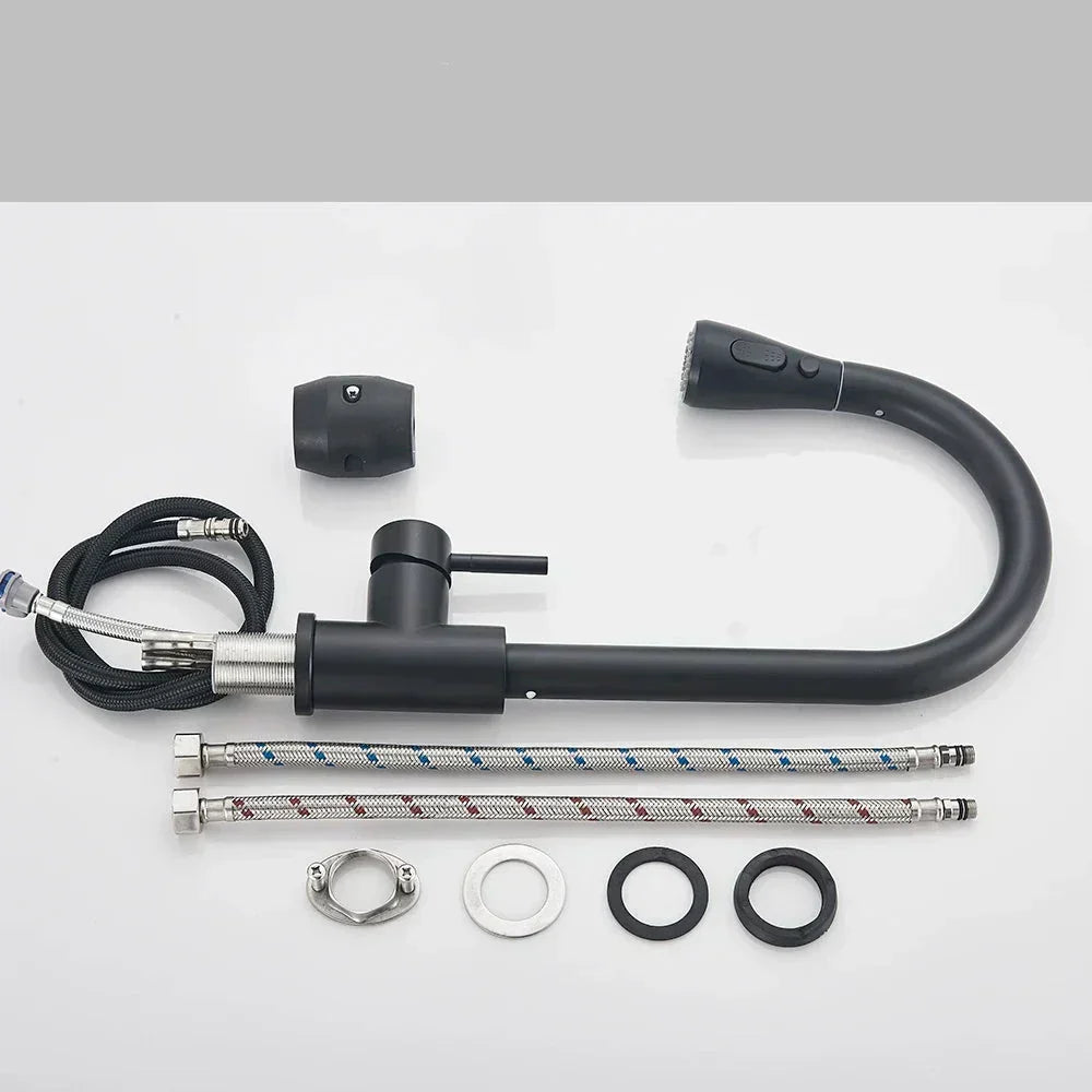 Easy-install kitchen faucet upgrade: pull-down sprayer, single lever mixer, retractable design.