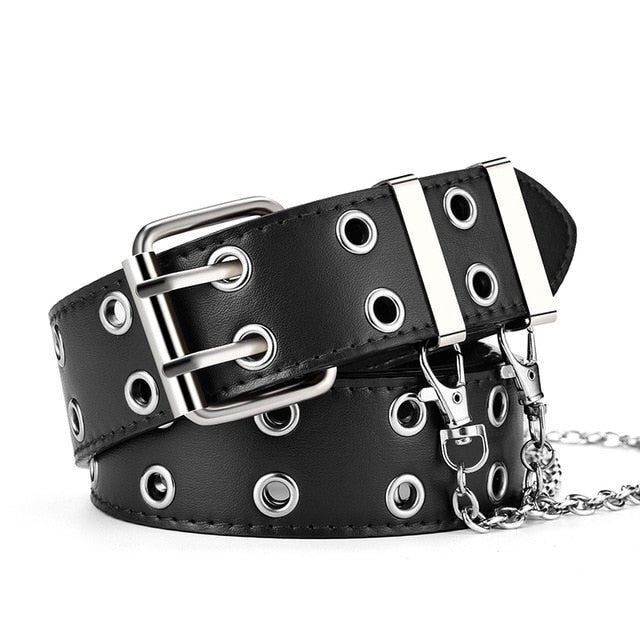 Decorative women's leather belt, retro punk design, adjustable for a perfect fit.