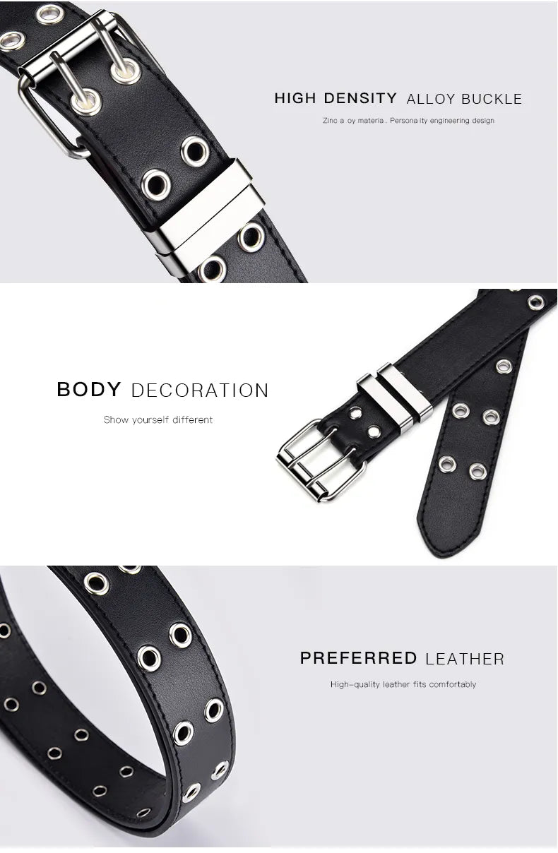 Women's adjustable leather belt, retro punk accessory, decorative and durable.