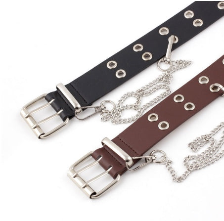 Retro women's punk leather belt, waist accessory, adjustable for various sizes.