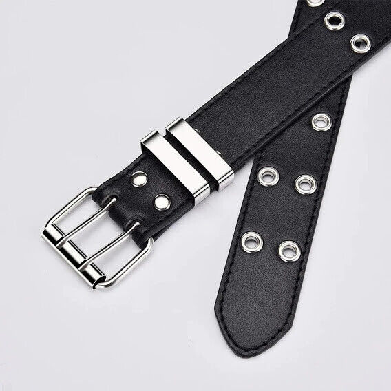 Genuine leather women's belt, adjustable, featuring a retro punk decorative style.