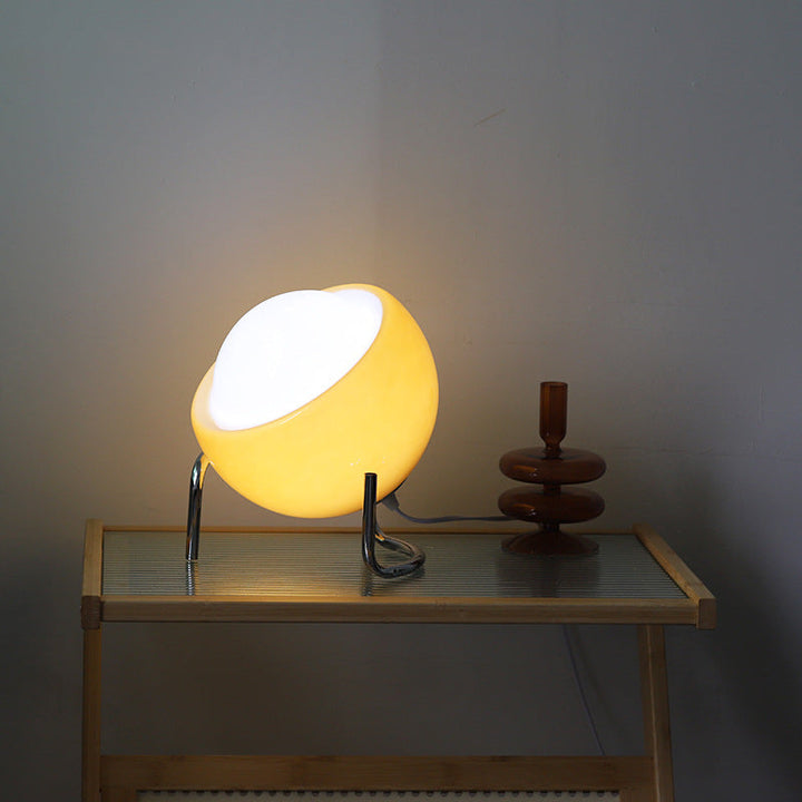 Nordic retro glass table lamp, stylish bedroom and living room decor, atmospheric lighting.