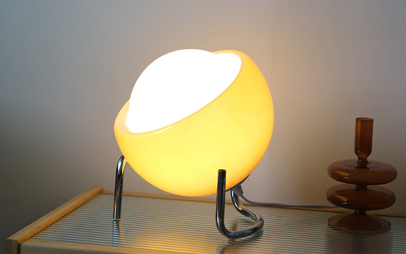 Atmospheric LED retro glass table lamp, perfect accent lighting for modern home decor.