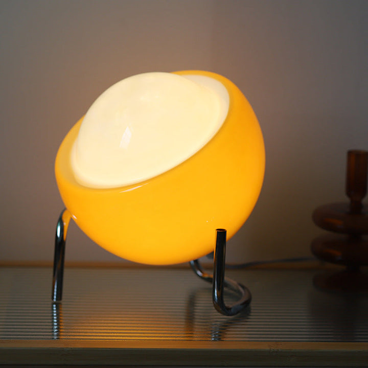 Creates warm ambiance: Retro glass table lamp, perfect atmospheric Nordic accent lighting.