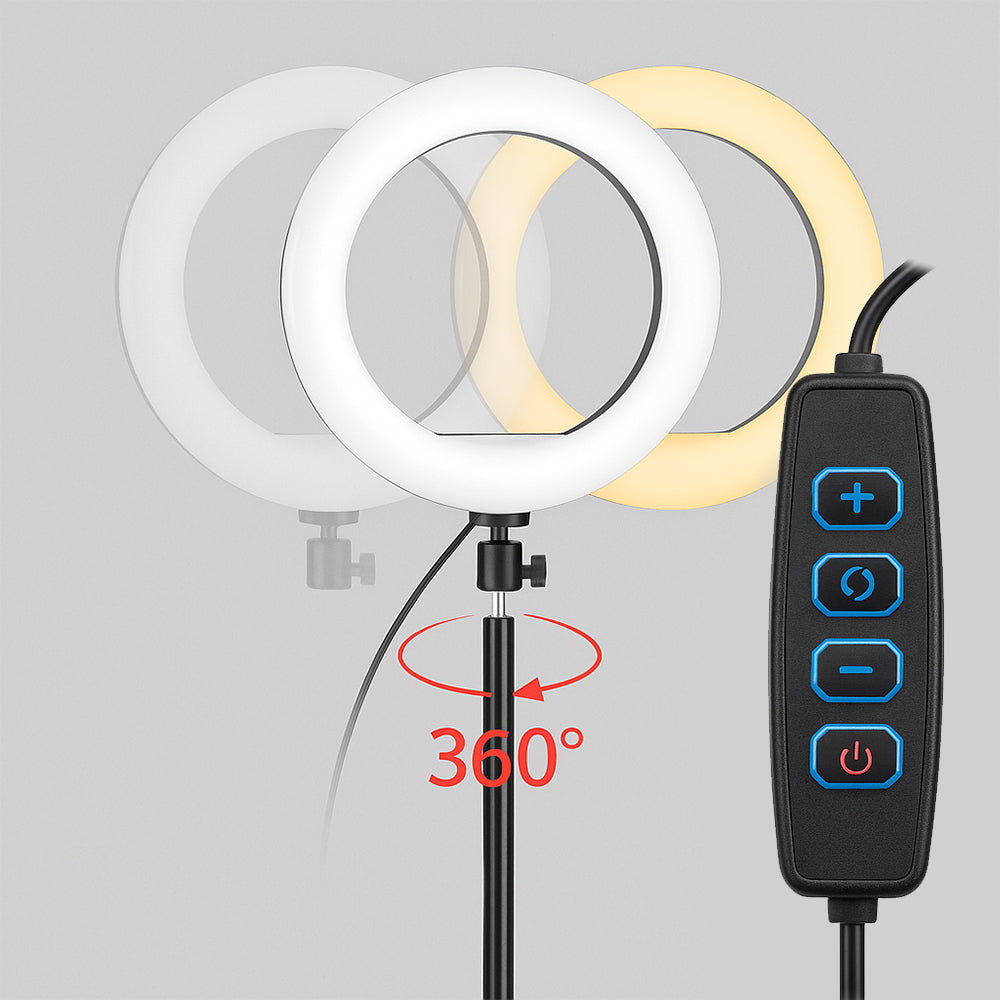 Compact 10-inch USB powered ring light with stand, essential studio equipment for content creators and photographers.