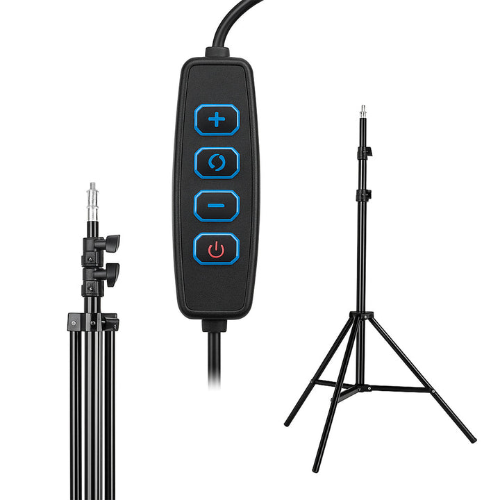 Versatile 10-inch LED ring light and adjustable stand for professional video conferencing, streaming, and selfies.