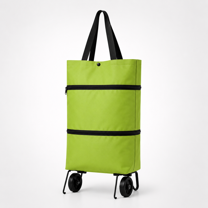 Foldable wheeled utility shopping cart for effortless transport of groceries & items. Portable errand helper.