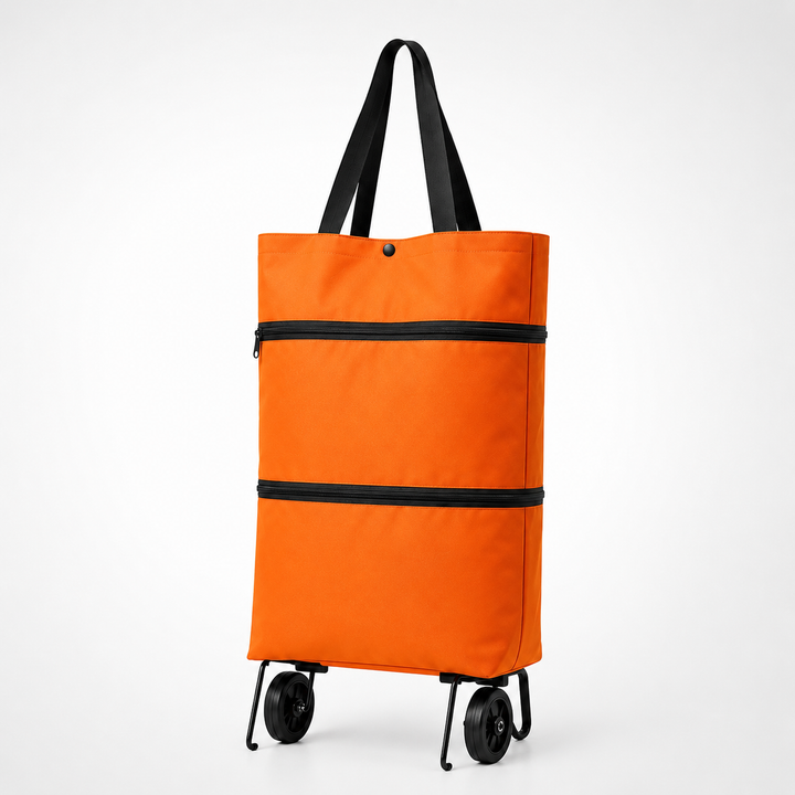 Portable foldable grocery cart with wheels. Ideal shopping trolley for easy transport & errands.