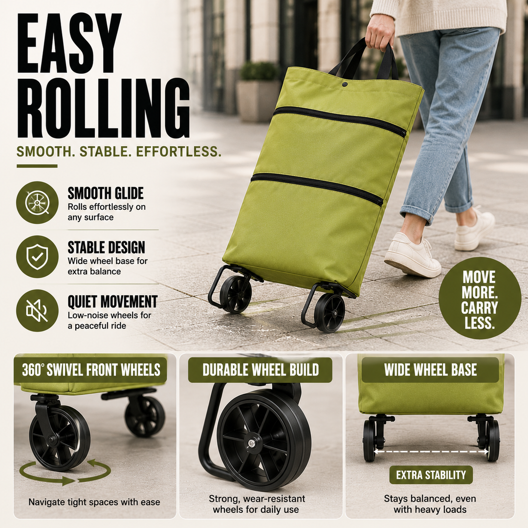 Space-saving foldable wheeled cart. Compact utility trolley, perfect for small apartments & easy storage.